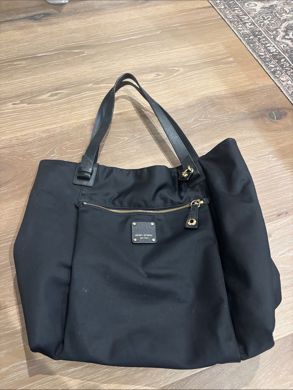 henri bendel Black Nylon Tote with Gold-Tone Hardware